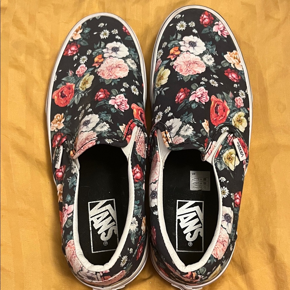 Vans Women's Black Floral Slip-On Sneakers - Picture 2 of 3